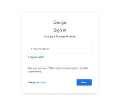 Google Takeout login screen