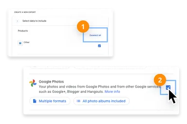 Google Fotos in Takeout auswählen