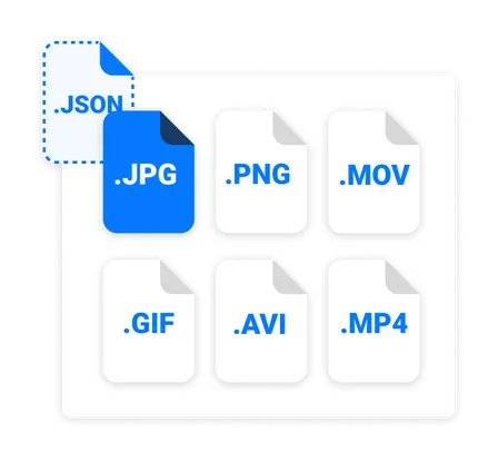 Supported file types including JPG, PNG, MOV, MP4, GIF, and AVI