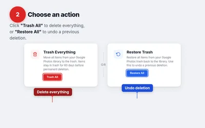 Snapback Tools-Tab mit Trash All und Restore All Buttons